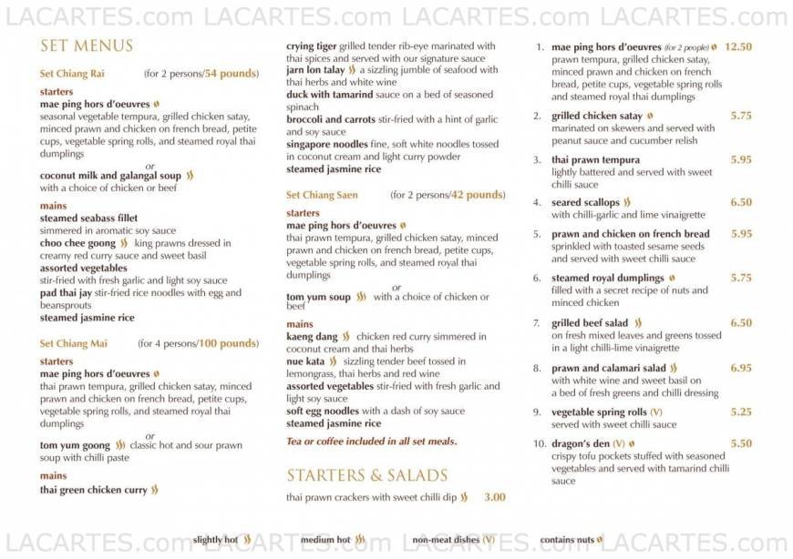  Pricelists of Mae Ping Thai Restaurant East Grinstead 16 Railway Approach - Photo 3 of 11