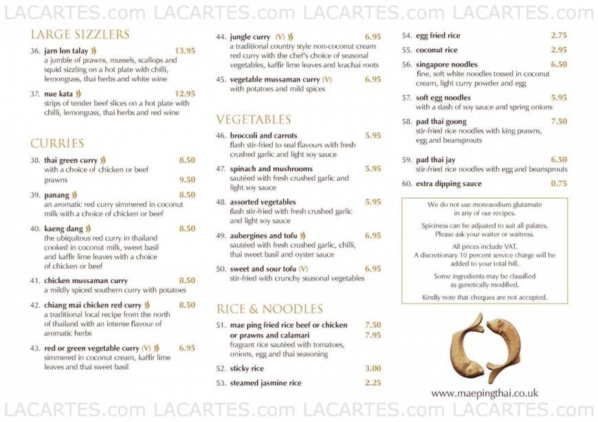  Pricelists of Mae Ping Thai Restaurant East Grinstead 16 Railway Approach - Photo 5 of 11