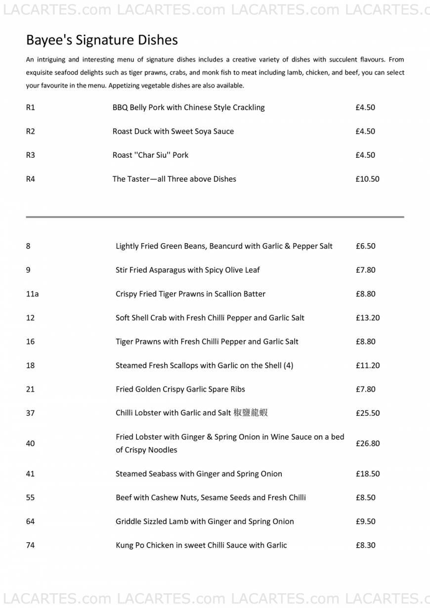  Pricelists of Bayee Village Authentic Chinese Restaurant Wimbledon 24 High Street - Photo 1 of 18