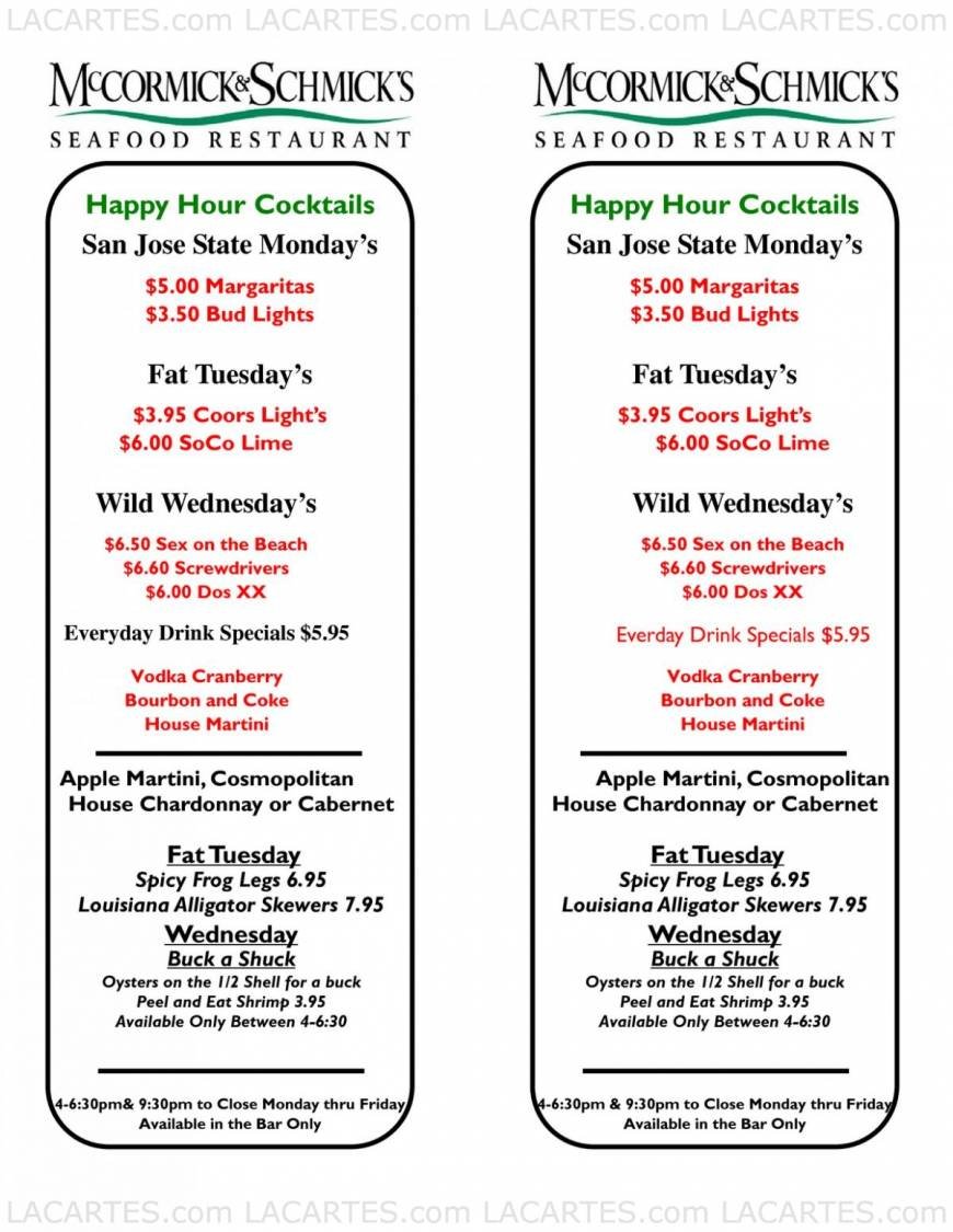  Pricelists of McCormick & Schmick's Seafood Restaurant 170 South Market Street - Photo 4 of 8