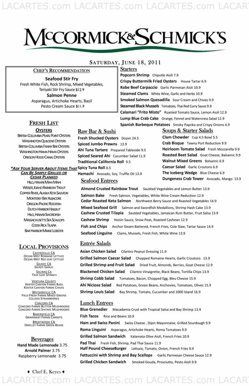  Pricelists of McCormick & Schmick's Seafood Restaurant 170 South Market Street - Photo 7 of 8