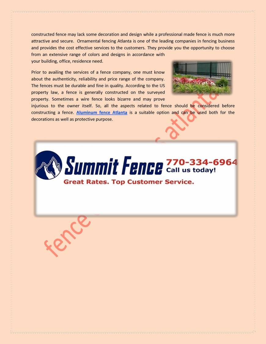  Pricelists of Summit Fence Co 3330 Cobb Pky Nw, Acworth, GA 30101 - Photo 1 of 2