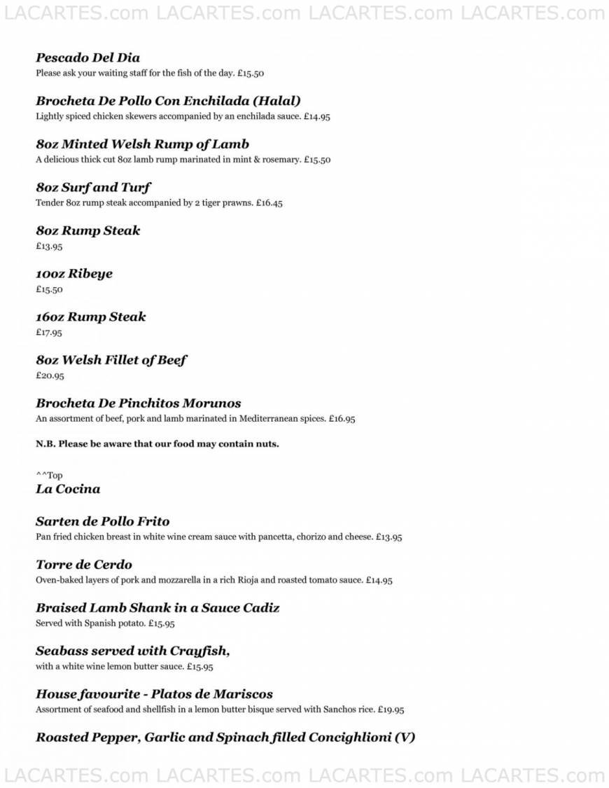  Pricelists of Papa Sanchos Stonegrill Restaurant & Cafe Bar 8-14 College Street - Photo 2 of 6