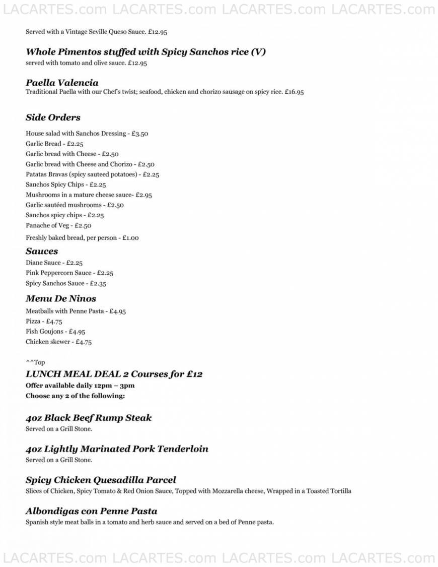  Pricelists of Papa Sanchos Stonegrill Restaurant & Cafe Bar 8-14 College Street - Photo 3 of 6
