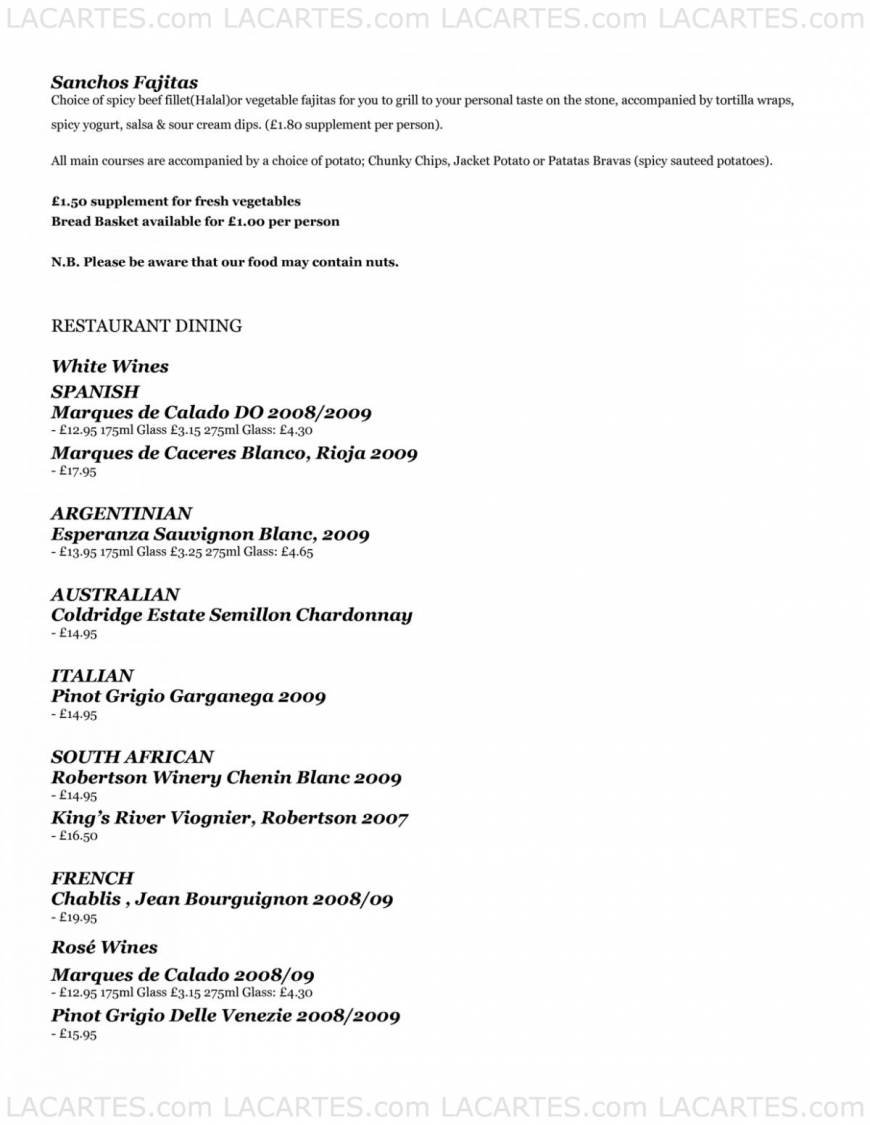  Pricelists of Papa Sanchos Stonegrill Restaurant & Cafe Bar 8-14 College Street - Photo 5 of 6