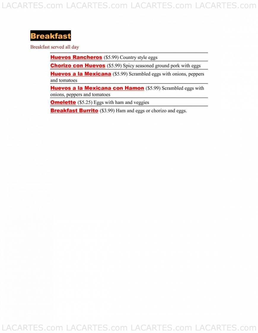  Pricelists of El Sabroso Mexican Food 17 South Fourth Street - Photo 1 of 5