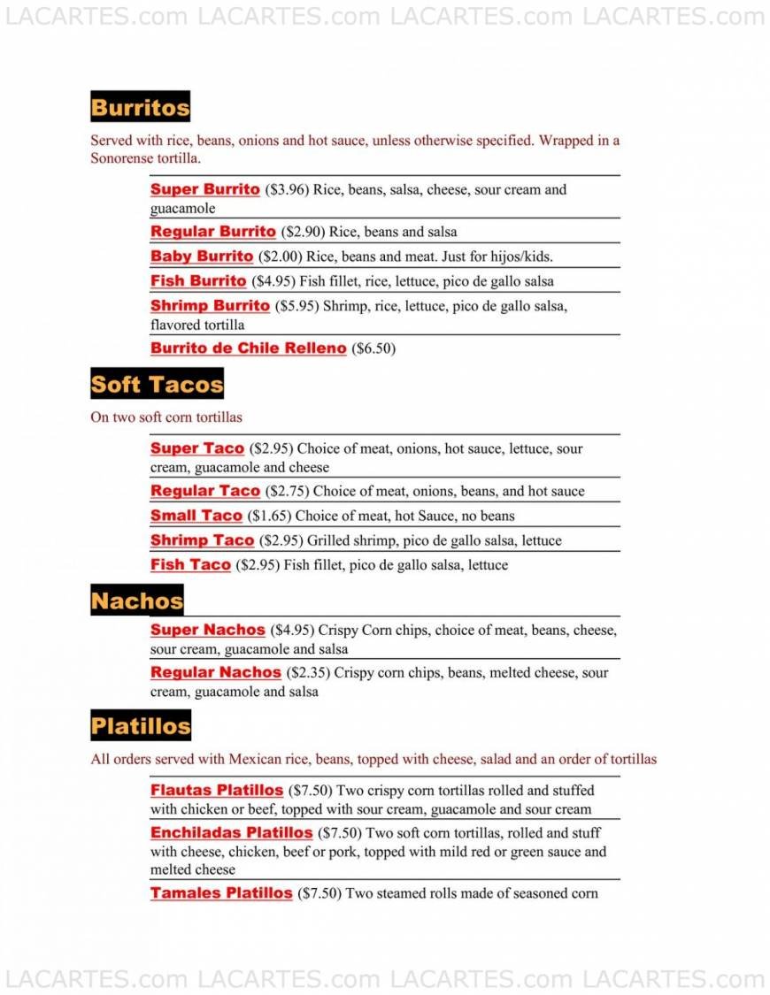  Pricelists of El Sabroso Mexican Food 17 South Fourth Street - Photo 2 of 5