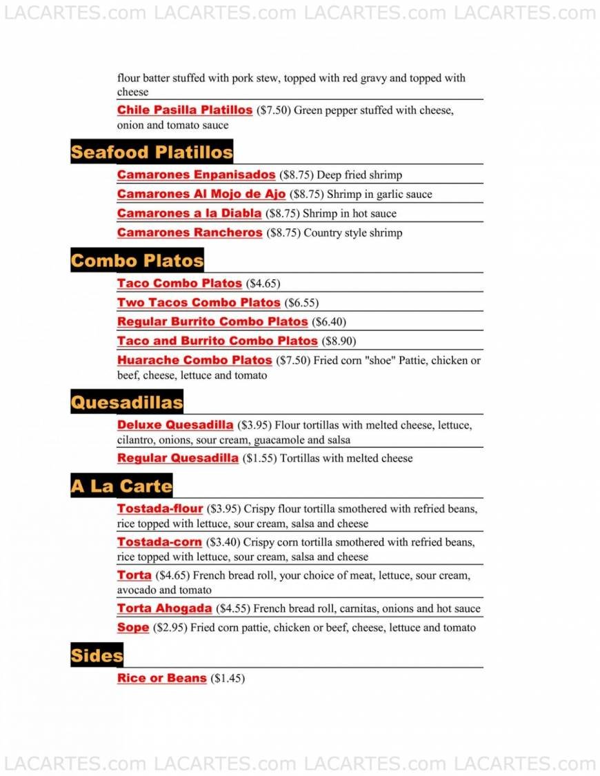  Pricelists of El Sabroso Mexican Food 17 South Fourth Street - Photo 3 of 5