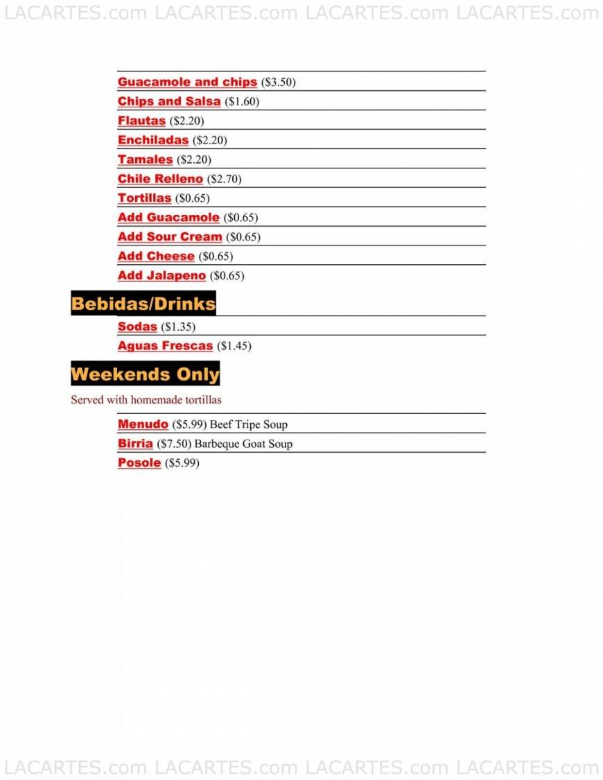  Pricelists of El Sabroso Mexican Food 17 South Fourth Street - Photo 4 of 5