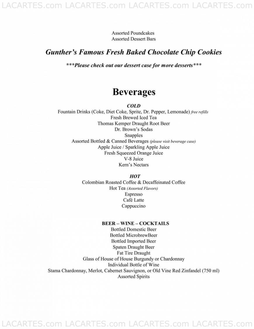  Pricelists of Gunther's Restaurant & Catering 1601 Meridian Ave. - Photo 14 of 17