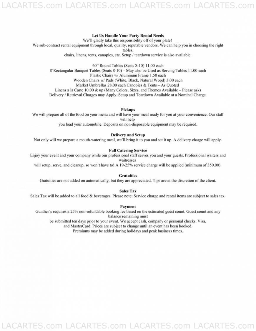  Pricelists of Gunther's Restaurant & Catering 1601 Meridian Ave. - Photo 1 of 17