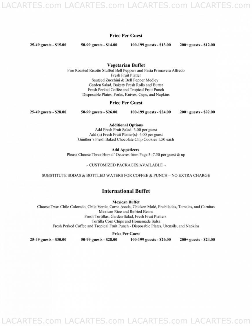  Pricelists of Gunther's Restaurant & Catering 1601 Meridian Ave. - Photo 7 of 17