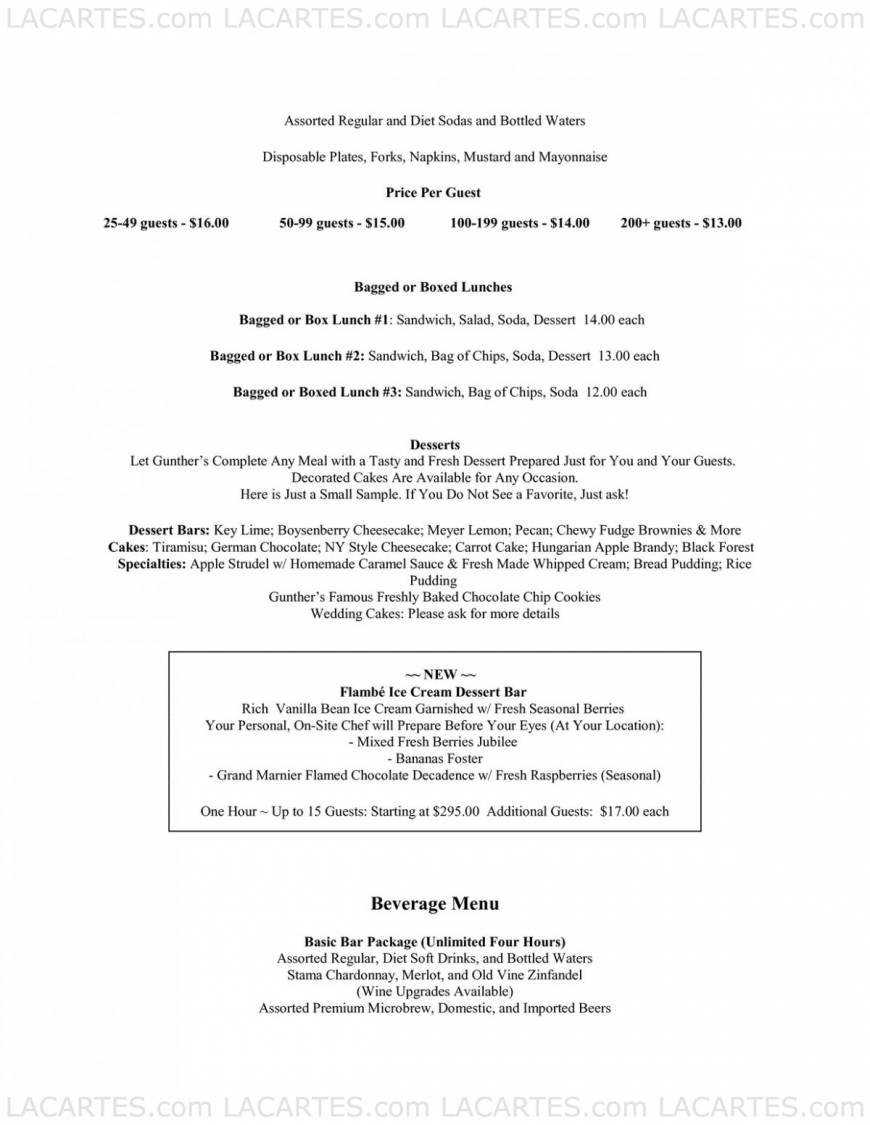  Pricelists of Gunther's Restaurant & Catering 1601 Meridian Ave. - Photo 4 of 17