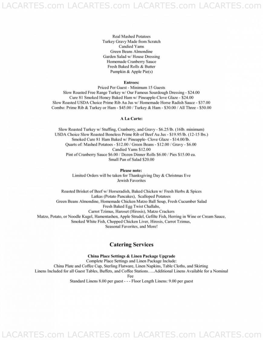  Pricelists of Gunther's Restaurant & Catering 1601 Meridian Ave. - Photo 2 of 17