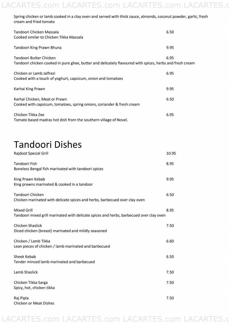  Pricelists of RAJDOOT TAKEAWAY NEW ELTHAM 46 Avery Hill - Photo 2 of 7
