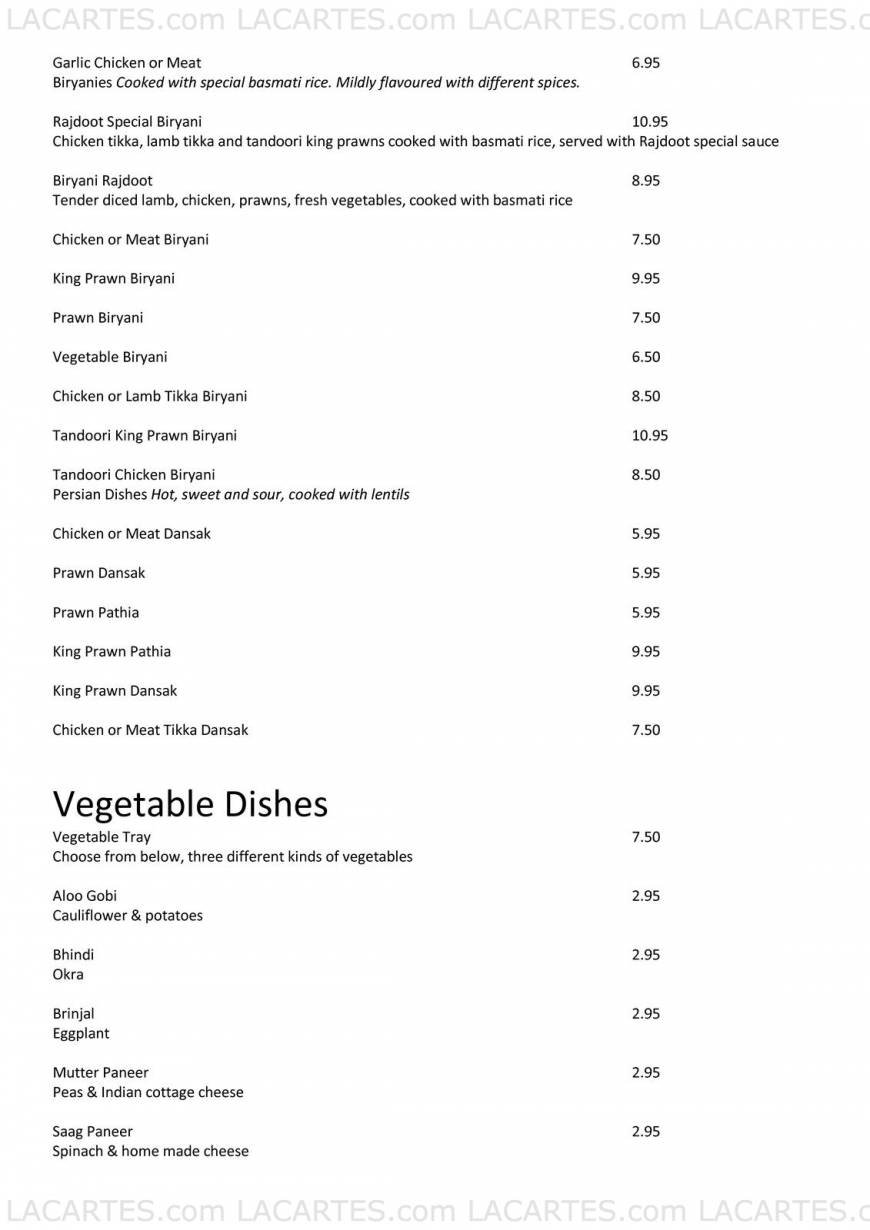  Pricelists of RAJDOOT TAKEAWAY NEW ELTHAM 46 Avery Hill - Photo 4 of 7