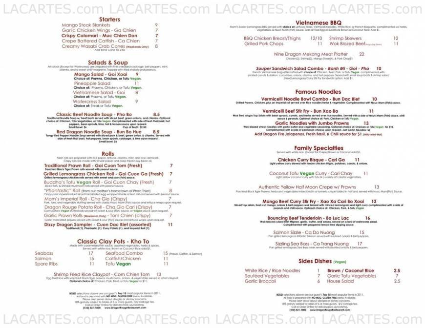  Pricelists of Dragon Rouge Vietnamese Bistro 2337 Blanding Ave - Photo 1 of 4