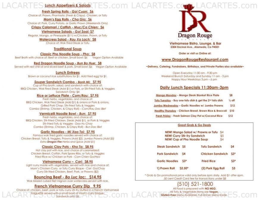  Pricelists of Dragon Rouge Vietnamese Bistro 2337 Blanding Ave - Photo 2 of 4