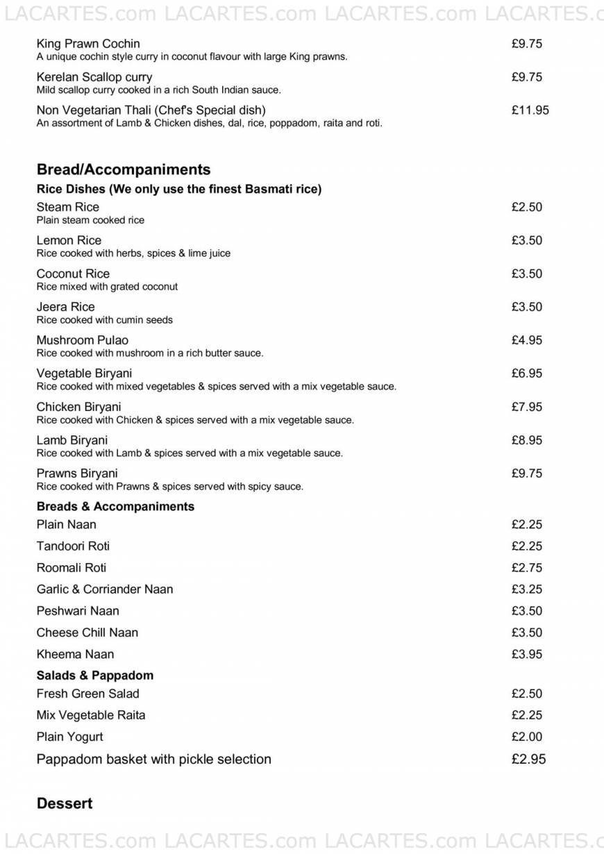  Pricelists of Cochin Indian Restaurant East Finchley 111 High Road - Photo 4 of 5
