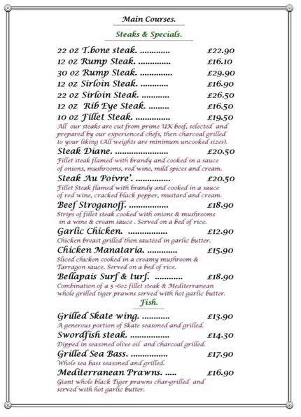  Pricelists of Bellapais Steak House and Greek Restaurant 7 Centurian House, St. John St, - Photo 5 of 6
