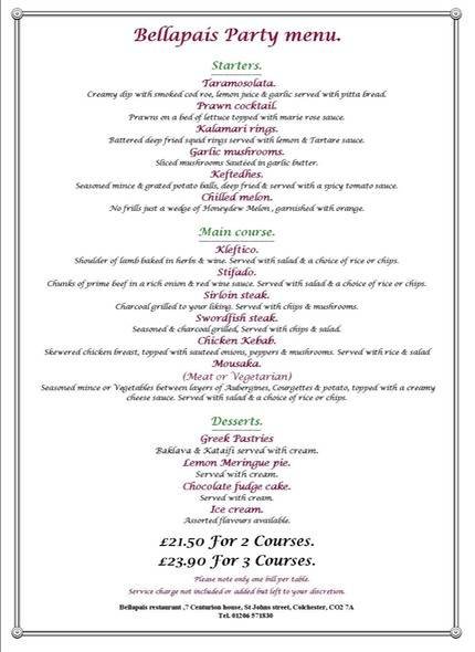  Pricelists of Bellapais Steak House and Greek Restaurant 7 Centurian House, St. John St, - Photo 3 of 6