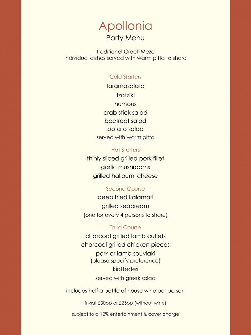  Pricelists of Apollonia Restaurant Gants Hill 376-378 Cranbrook Road - Photo 1 of 3