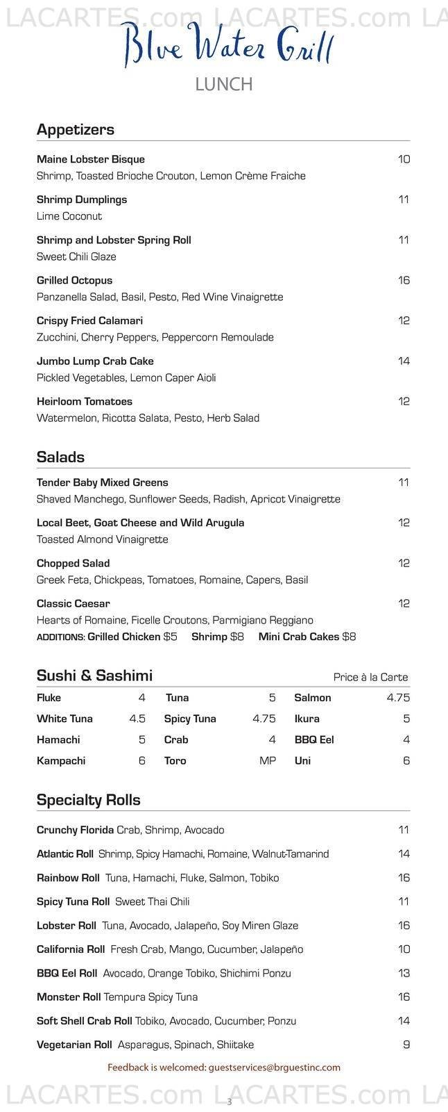  Pricelists of Blue Water Grill 31 Union Square West at 16th St. - Photo 1 of 24
