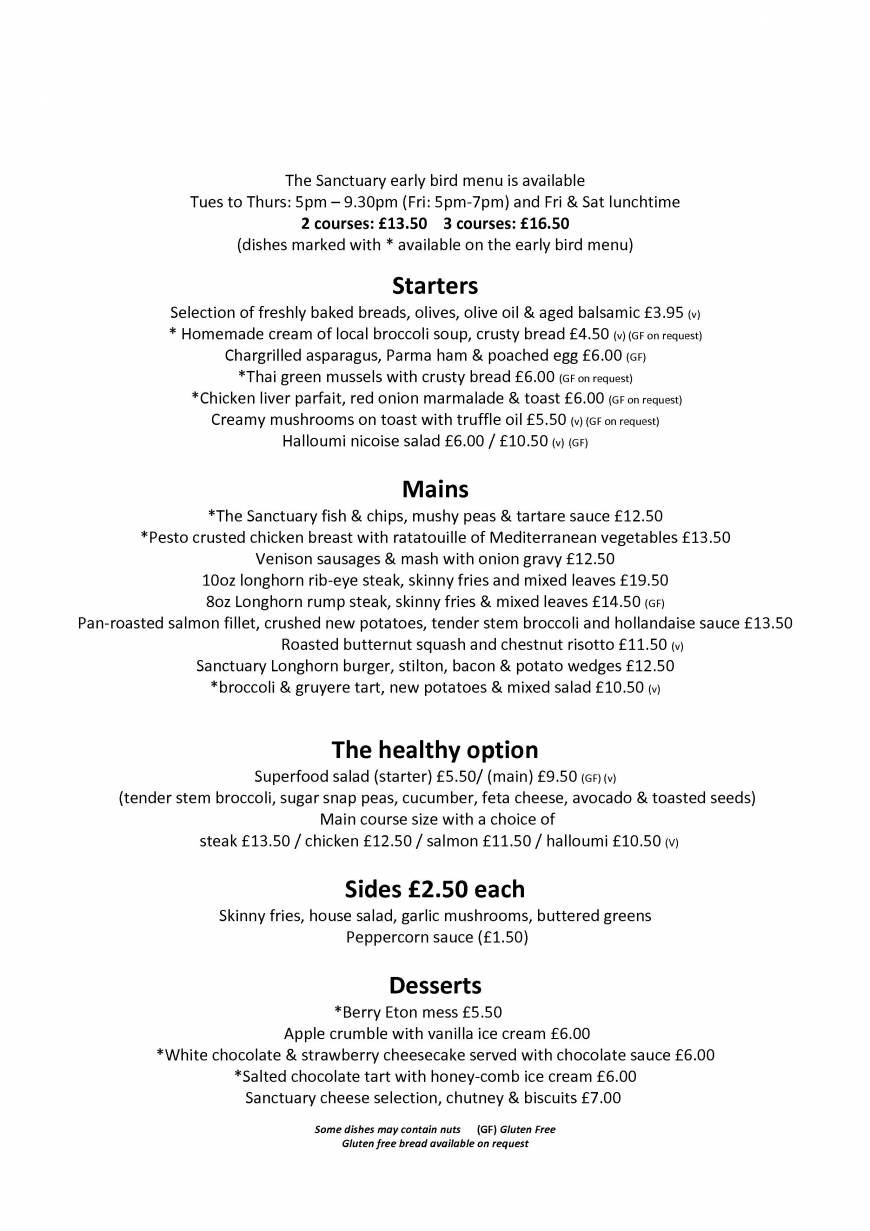  Pricelists of The Sanctuary Bar & Restaurant Westminster Drive - Photo 1 of 5