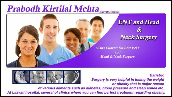 Visits Lilavati for Best ENT and Head & Neck Surgery http://bit.ly/1cHtoQ5<br />
<br />
ENT department at Lilavati Hospital is offering the ranges of facilities in order to treating for ear, nose and throat disease. Here’s provided the ent and head & neck surgery Prabodh Mehta of Prabodh Mehta Lilavati Hospital A - 791, Bandra Reclamation, Bandra (W) - Photo 33 of 64 Visits Lilavati for Best ENT and Head & Neck Surgery http://bit.ly/1cHtoQ5<br />
<br />
ENT department at Lilavati Hospital is offering the ranges of facilities in order to treating for ear, nose and throat disease. Here’s provided the ent and head & neck surgery Prabodh Mehta of Prabodh Mehta Lilavati Hospital A - 791, Bandra Reclamation, Bandra (W) - Photo 33 of 64