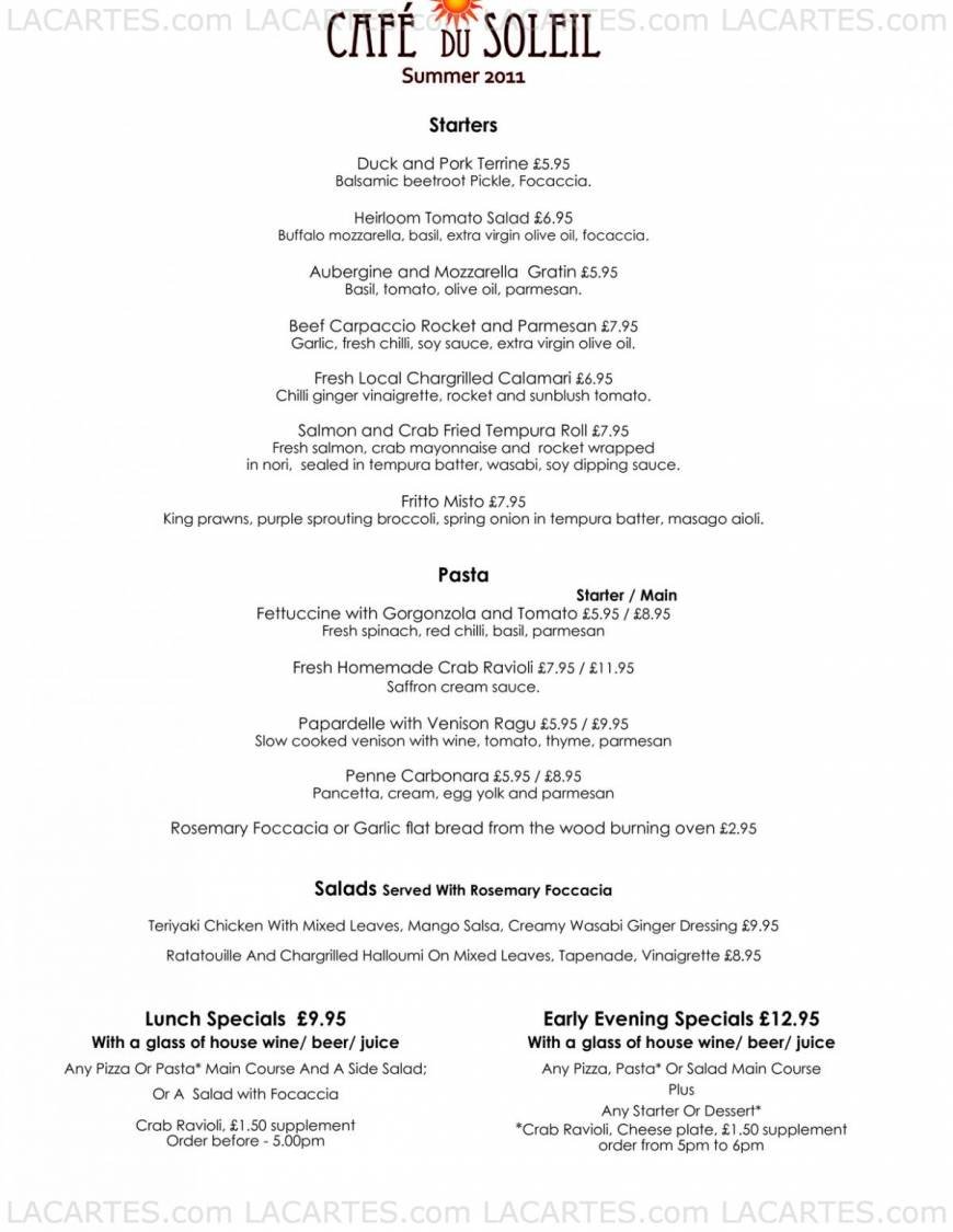  Pricelists of Cafe du Soleil - Canterbury 4-5 Pound Lane - Photo 1 of 2