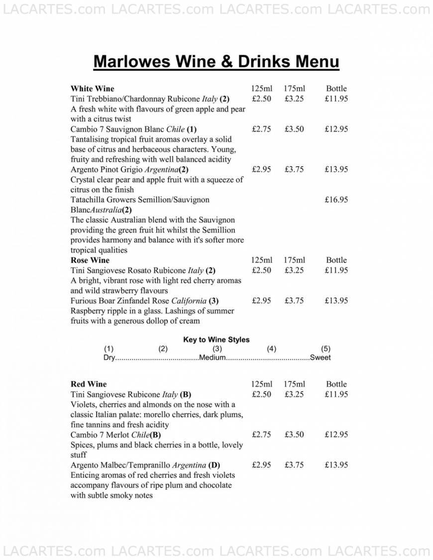  Pricelists of Marlowe's Restaurant - Canterbury 55 St Peter Street - Photo 3 of 6