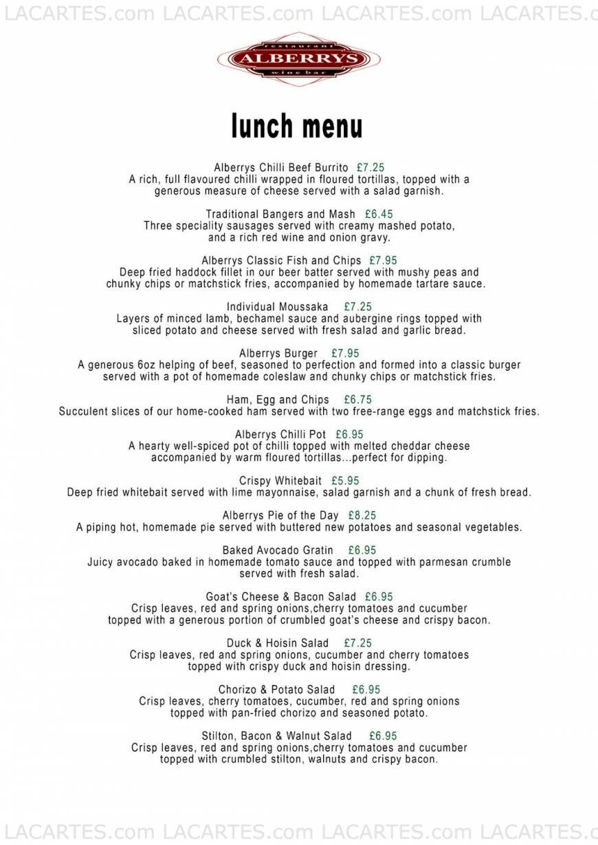  Pricelists of Alberrys Wine Bar - Canterbury 38 St. Margaret's Street - Photo 1 of 10