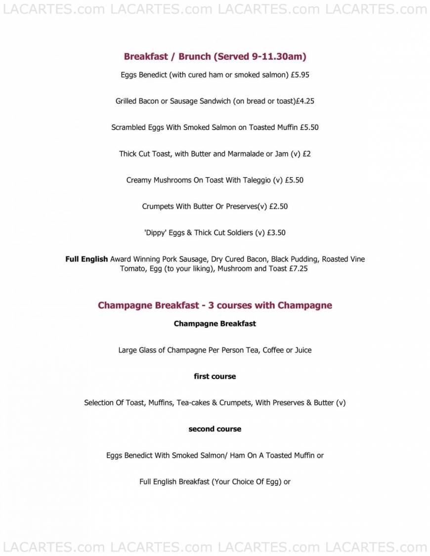  Pricelists of Restaurant Zest at Bennetts Brasserie 8 Irongate, Cathedral Quarter - Photo 1 of 6