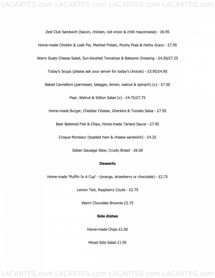  Pricelists of Restaurant Zest at Bennetts Brasserie 8 Irongate, Cathedral Quarter - Photo 3 of 6