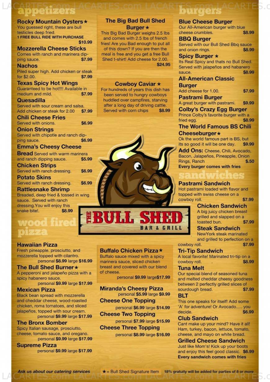  Pricelists of The Bull Shed Bar & Grill 2300 Camino Del Rio - Photo 1 of 2