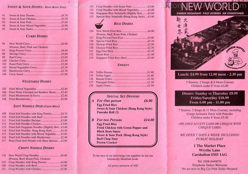  Pricelists of New World Chinese Restaurant 1 The Market Place, Wrythe Lane - Photo 2 of 4