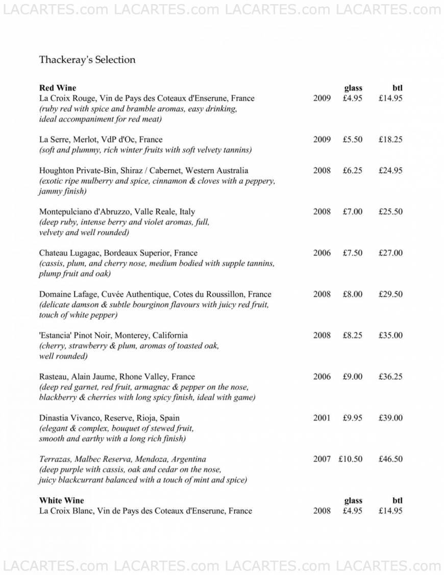  Pricelists of Thackerayâ??s Restaurant - Tunbridge Wells 85 London Road - Photo 13 of 31