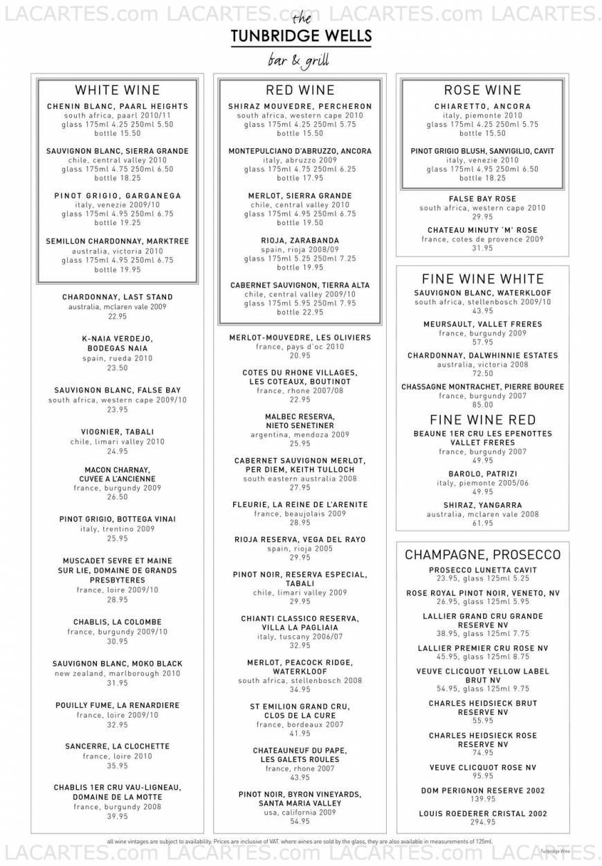  Pricelists of The Tunbridge Wells Bar & Grill 84 High Street - Photo 5 of 15