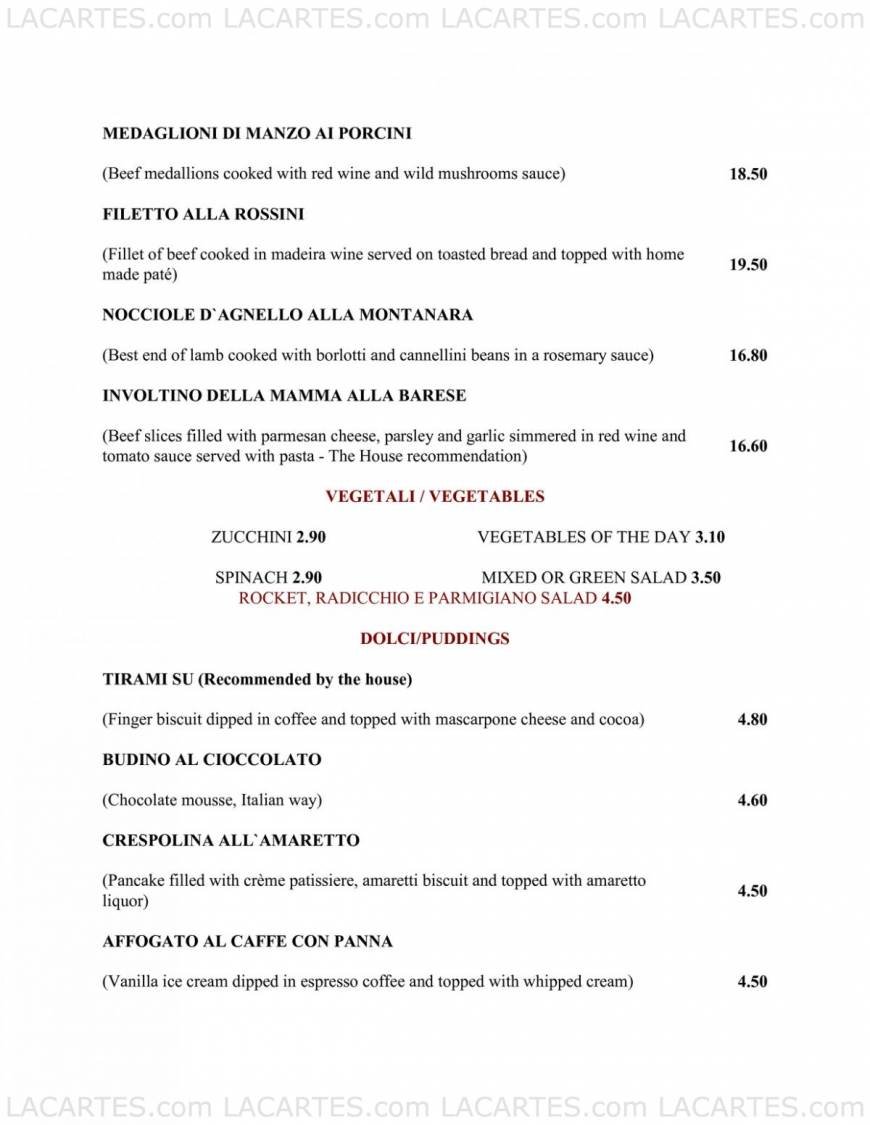  Pricelists of Signor Franco Restaurant - Tunbridge Wells 5a High Street - Photo 5 of 7