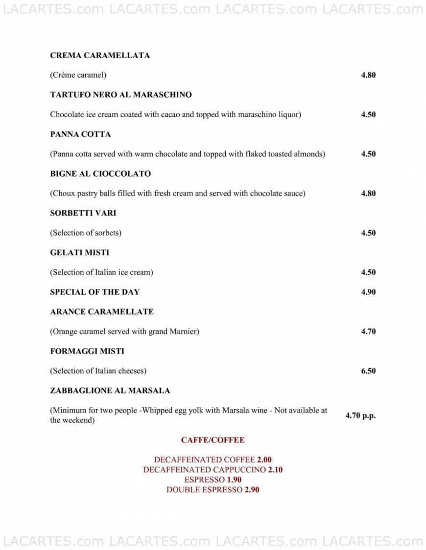  Pricelists of Signor Franco Restaurant - Tunbridge Wells 5a High Street - Photo 6 of 7