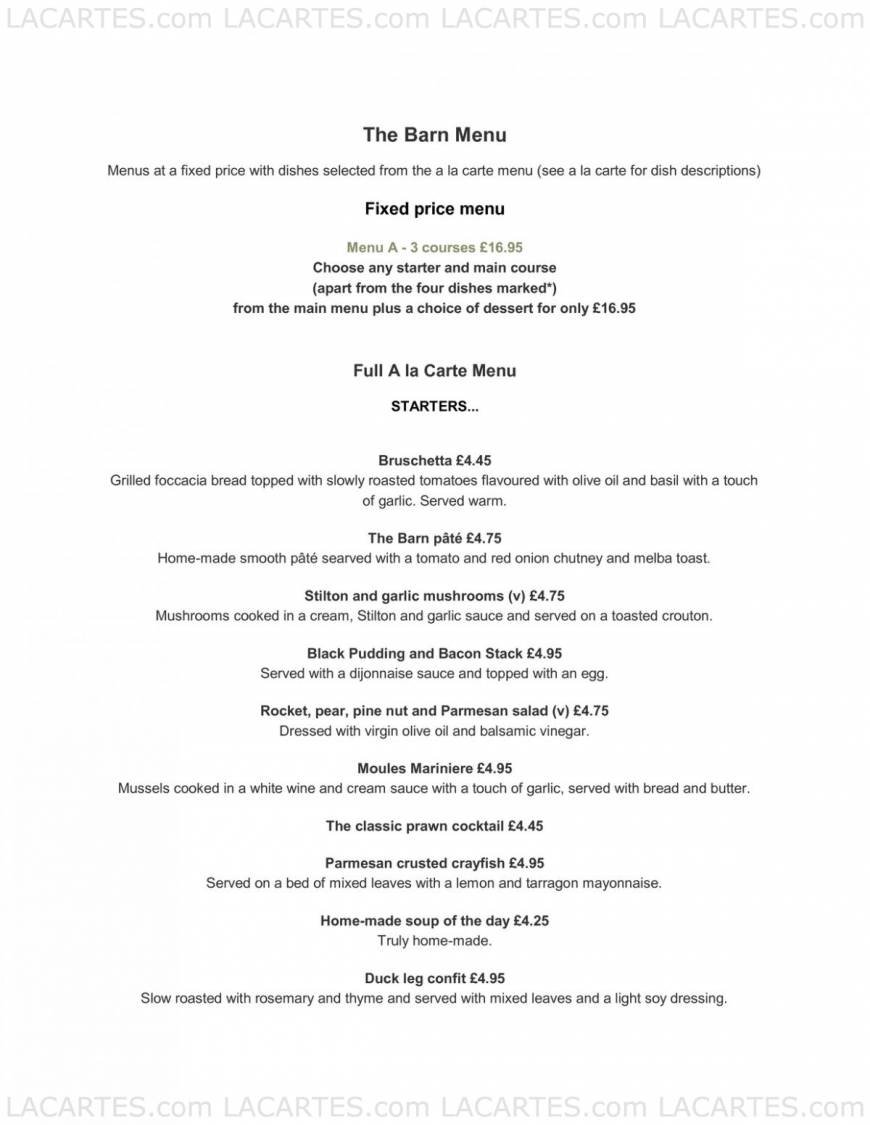  Pricelists of The Barn Pub & Grill Restaurant - Tunbridge Wells 1 Lonsdale Gardens, Mount Pleasant Rd - Photo 1 of 5