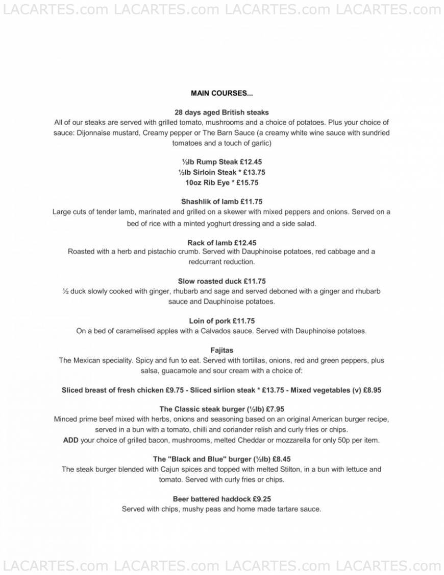  Pricelists of The Barn Pub & Grill Restaurant - Tunbridge Wells 1 Lonsdale Gardens, Mount Pleasant Rd - Photo 2 of 5