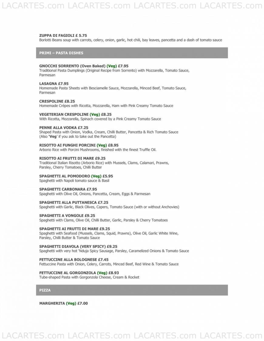  Pricelists of Il Vesuvio Restaurant - Tunbridge Wells 112 Camden Road - Photo 2 of 11