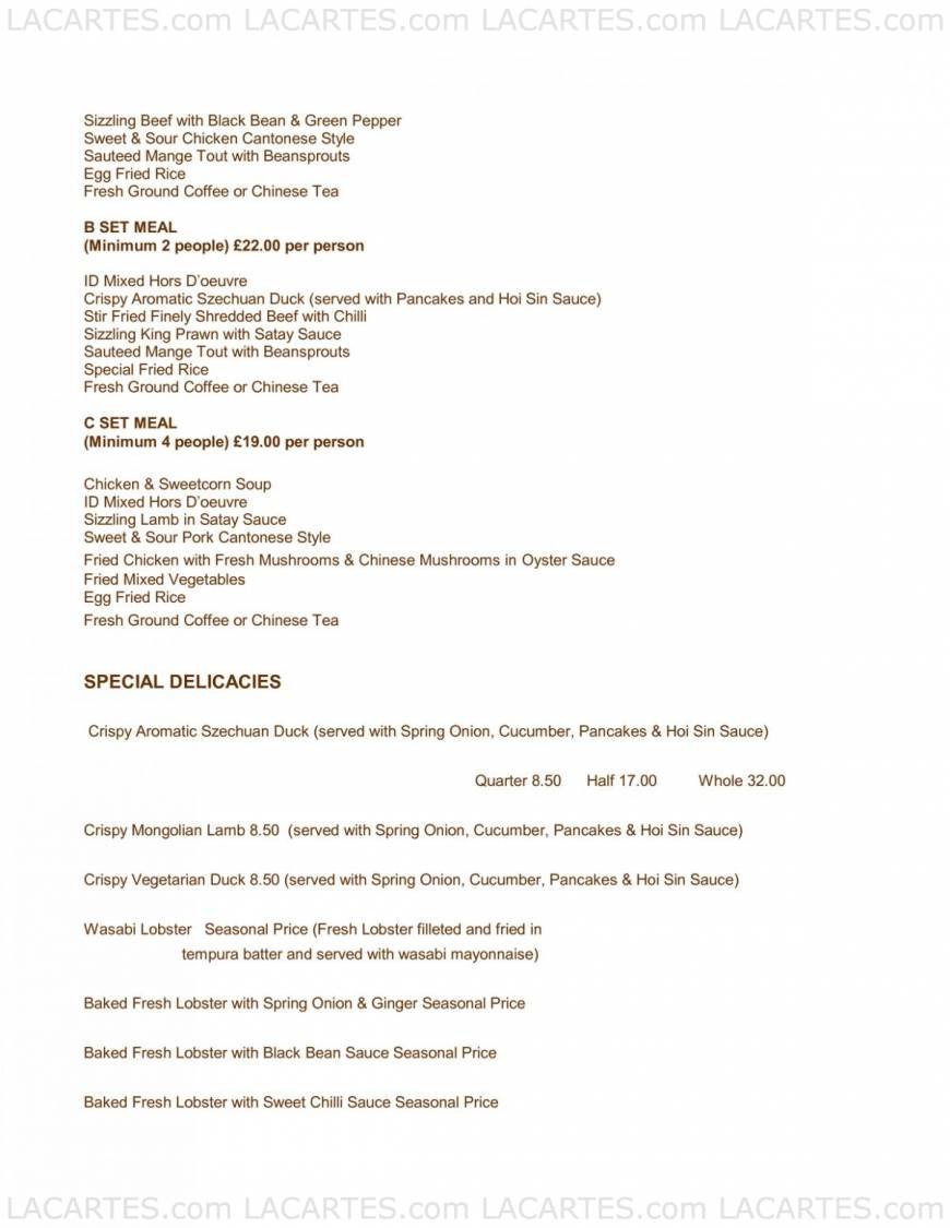  Pricelists of The Imperial Dynasty Restaurant - Tunbridge Wells 18-20 High Street - Photo 5 of 9