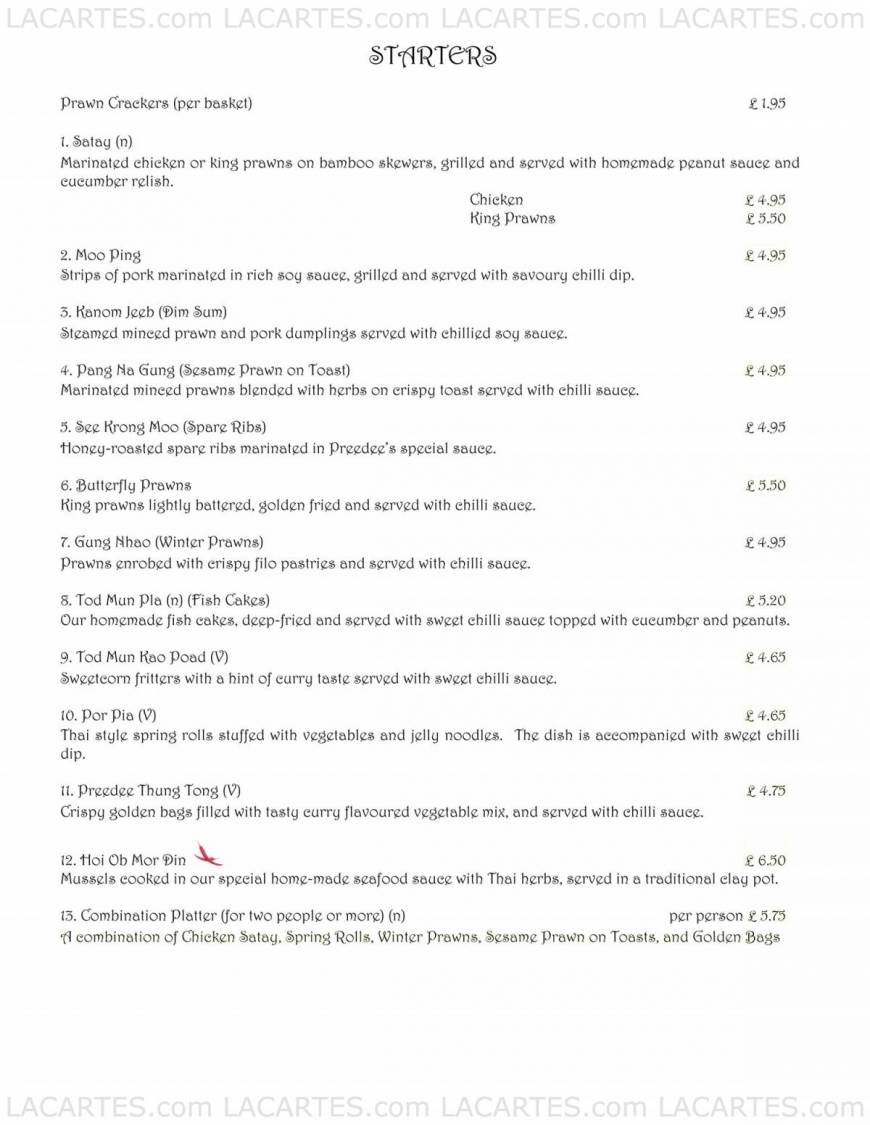  Pricelists of Preedee Thai Cuisine - Tunbridge Wells 155 Camden Road - Photo 1 of 13
