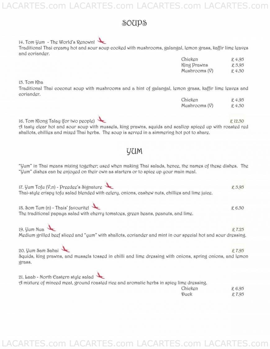  Pricelists of Preedee Thai Cuisine - Tunbridge Wells 155 Camden Road - Photo 2 of 13