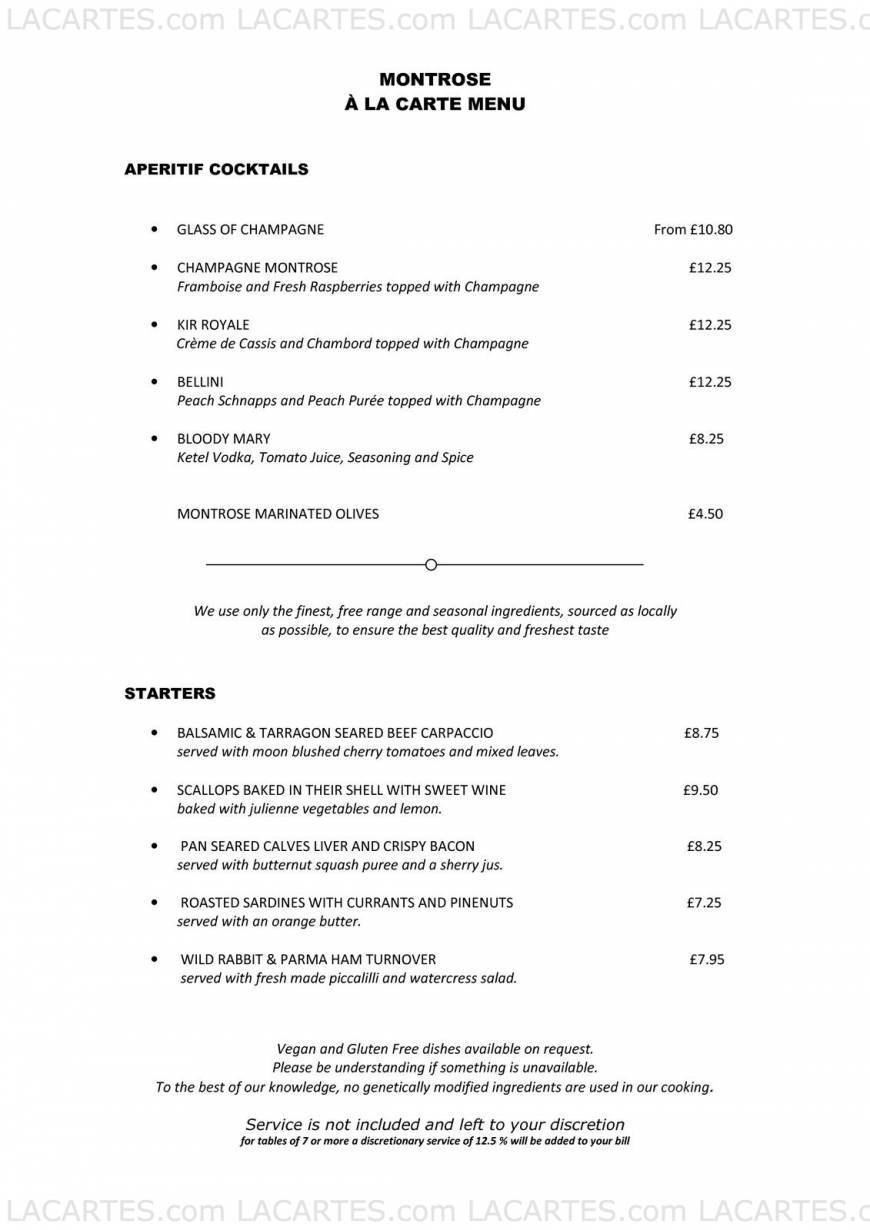  Pricelists of Montrose Restaurant - Tunbridge Wells Southborough Common, Southborough - Photo 1 of 25