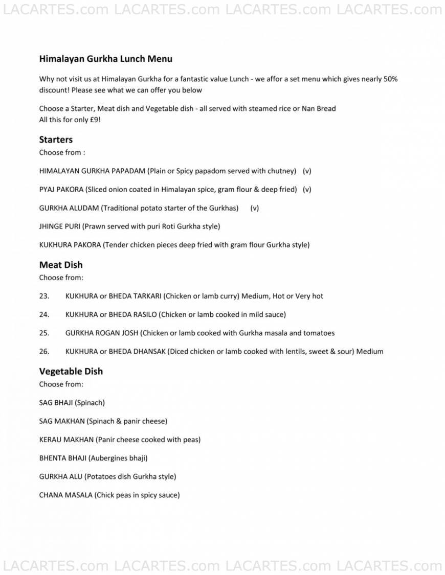  Pricelists of Himalayan Gurkha Restaurant - Tunbridge Wells 31 Church Road - Photo 1 of 7
