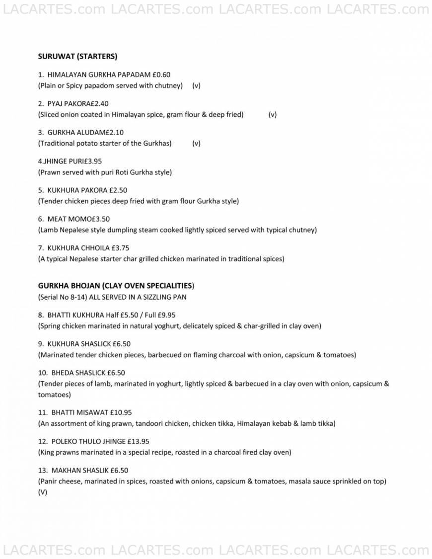  Pricelists of Himalayan Gurkha Restaurant - Tunbridge Wells 31 Church Road - Photo 3 of 7