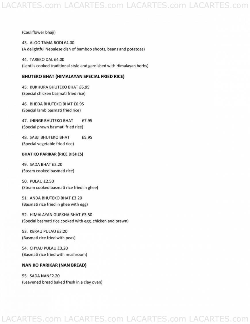  Pricelists of Himalayan Gurkha Restaurant - Tunbridge Wells 31 Church Road - Photo 6 of 7